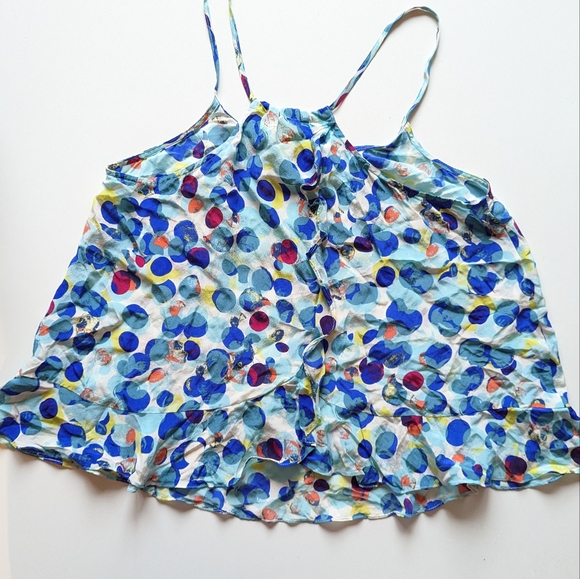 *** Maeve Scatter Dot Multicolor Silk Zabella Ruffles Racerback Style Tank Top - Picture 7 of 10
